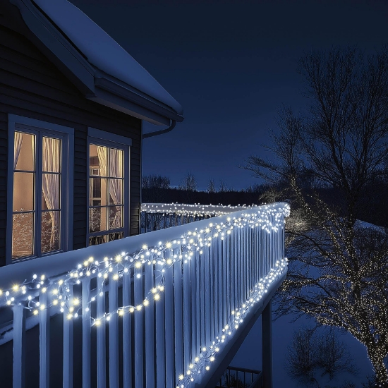 Imagine Ghirlande luminoase, 100 LED-uri, cablu alb, pentru exterior