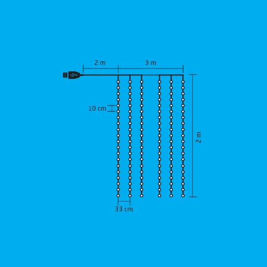 Imagine Perdea de lumini microLED, interior, 3x2m, 10 fire/20xLED, alb rece, 8 progr.