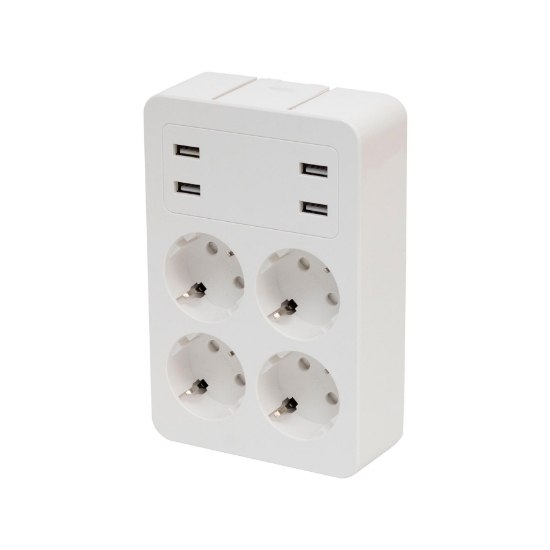 Imagine Distribuitor 4 socluri, 4 dist USB, pt priza de perete