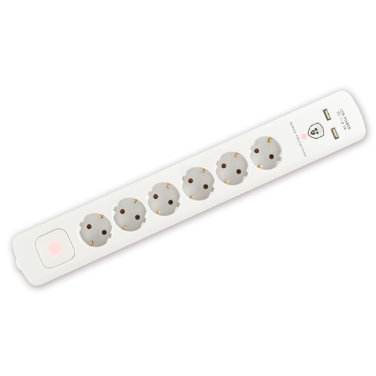 Imagine Prelungitor cu protecţie la supratensiune, 6 prize, USB