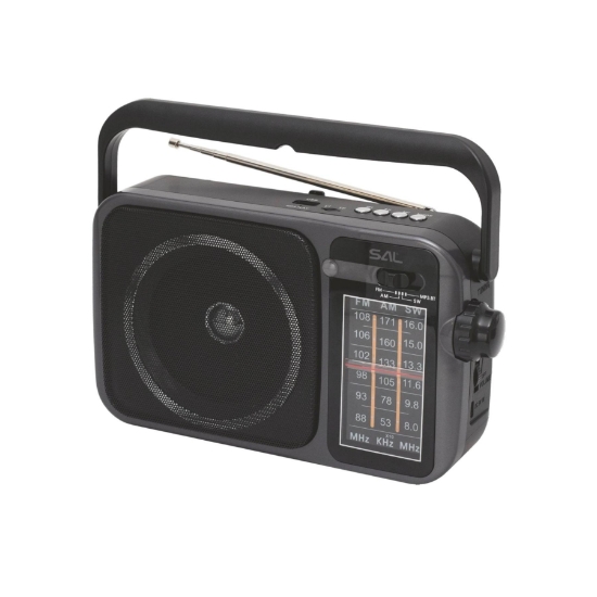 Imagine SAL RPR10 radio portabil cu player multimedia, difuzor Bluetooth fără fir, radio cu 3 benzi, redare MP3 de pe dispozitiv USB/microSD, reîncărcabil