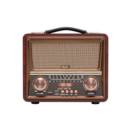 Imagine SAL RRT22 radio portabil retro cu player multimedia, difuzor Bluetooth, radio cu 3 benzi, redare MP3 de pe dispozitive USB/microSD, acumulator
