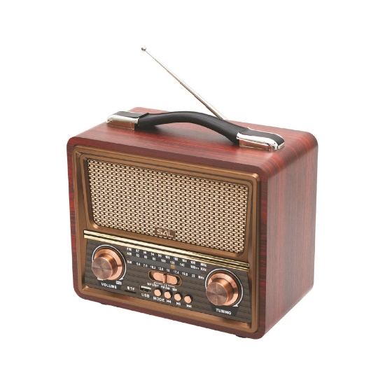 Imagine SAL RRT22 radio portabil retro cu player multimedia, difuzor Bluetooth, radio cu 3 benzi, redare MP3 de pe dispozitive USB/microSD, acumulator