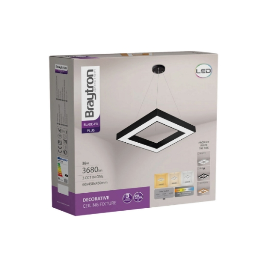 Imagine PLAFONIERA LED SUSP 36W 3in1 NEGRU BLADE SQR