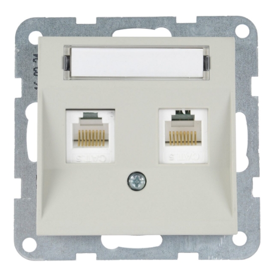 Imagine MECANISM PRIZA 2xCAT5e cu ETICHETA KARRE PLUS 55 SOFT TOUCH SANDSTONE