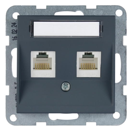 Imagine MECANISM PRIZA 2xCAT6 cu ETICHETA KARRE PLUS 55  SOFT TOUCH NIGHT