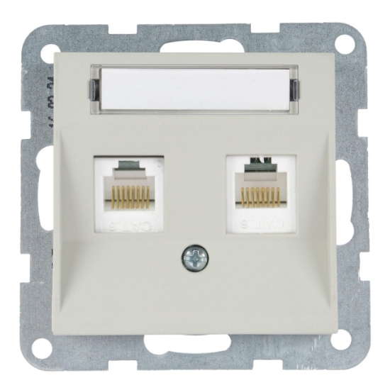 Imagine MECANISM PRIZA 2xCAT6 cu ETICHETA KARRE PLUS 55 SOFT TOUCH SANDSTONE