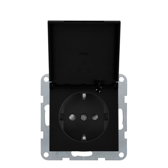 Imagine MECANISM PRIZA SCHUKO cu CAPAC PROT. COP QC KARRE PLUS 55 NEGRU