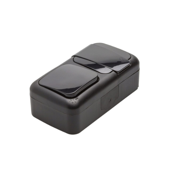 Imagine PRIZA SCHUKO+ INTRERUPATOR IP54 NEGRU PALMIYE VIKO