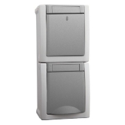 Imagine PRIZA SCHUCO+INTRERUPATOR SCARA IP54 GRI vertical QC