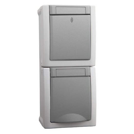 Imagine PRIZA SCHUCO+INTRERUPATOR SCARA IP54 GRI vertical QC