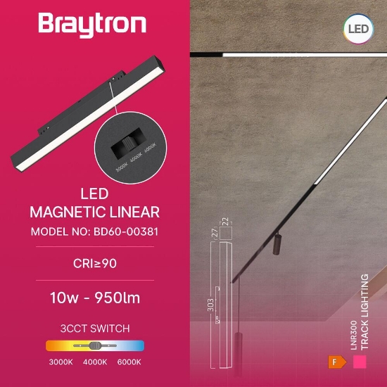 Imagine CORP LINEER LED PT SINA MAGN. 10W 950lm 3in1 NEGRU