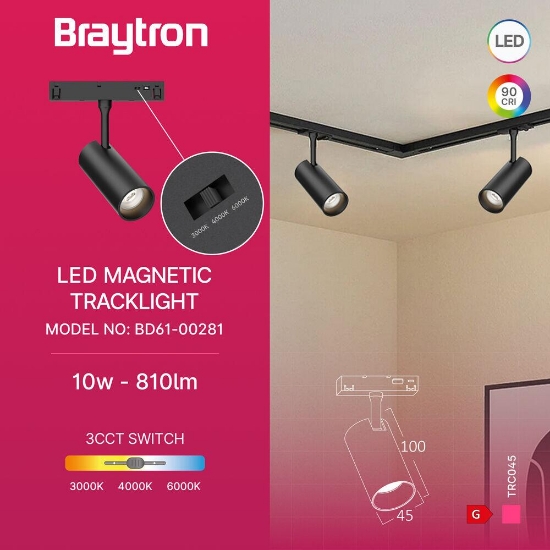 Imagine SPOT LED PE SINA MAGNET 10W 810lm 24gr. 3IN1 NEGRU