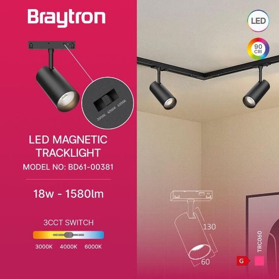 Imagine SPOT LED PE SINA MAGNET 18W 1580lm 24gr.3IN1 NEGRU