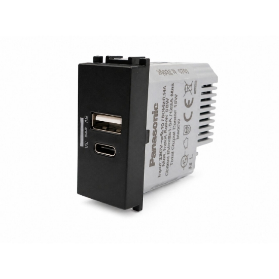 Imagine PRIZA USB TIP A+C 5V-3A MODULAR NEGRU 1M PANASONIC