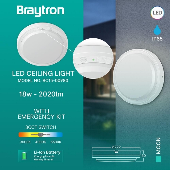 Imagine APLICA LED CU KIT EMERGENTA 18W 3in1 MOON IP65