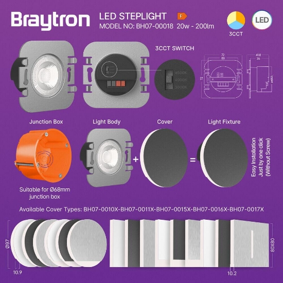 Imagine SPOT LED STEP-A-MAIN-2W-3IN1-IP20 STEPLIGHT MEC.