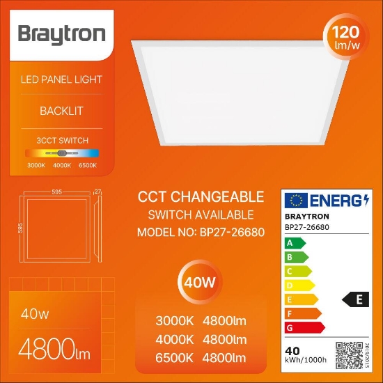 Imagine LED PANEL SLIM 40W 4800lm 595X595 ALB 3in1 BRAYTRON