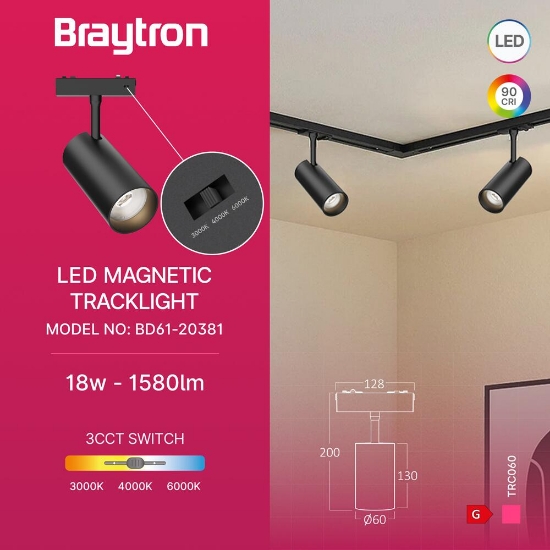 Imagine SPOT LED PE SINA MAGNET 18W 1580lm 24gr. 3in1 S20B-TRC060 NEGRU