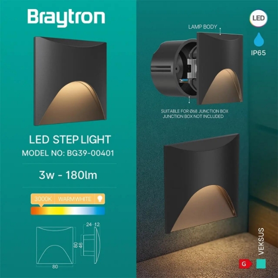 Imagine SPOT LED VEKSUS NEGRU PATRAT PENTRU TREPTE-3W-3000K IP65 STEP LIGHT