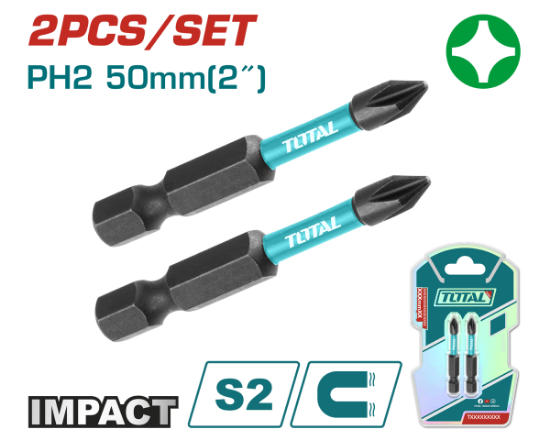 Imagine TOTAL - BITI PENTRU SURUBELNITA CU IMPACT PH2, 50MM, 2 BUC/SET