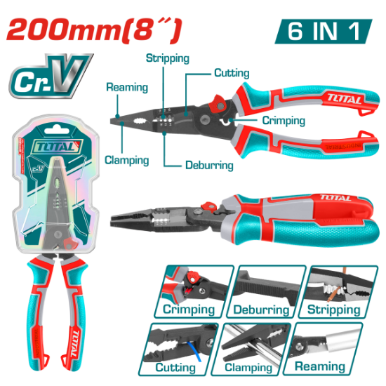 Imagine TOTAL - CLESTE CU VARF ASCUTIT MULTIFUNCTIONAL 6 IN 1 8"/200MM, Cr-V
