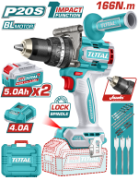 Imagine TOTAL - MASINA DE GAURIT CU PERCUTIE - 20V - 5AH - MOTOR FARA PERII (INCLUDE 2 ACUMULATORI, 1 INCARC