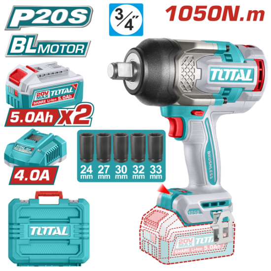 Imagine TOTAL - MASINA DE INSURUBAT CU IMPACT CU ACUMULATOR - 20V - 5.0AH - LI-ION (2 ACUMULATORI, 1 INCARCA