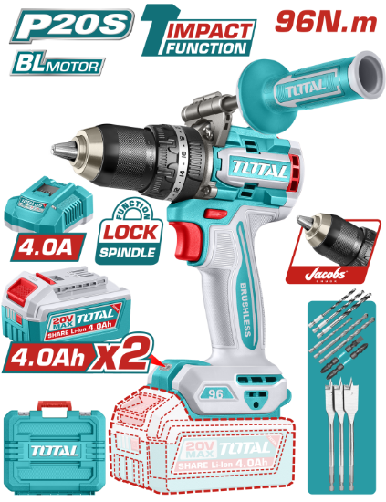 Imagine TOTAL - MASINA DE GAURIT CU IMPACT - 20V - 4.0AH LI-ION (2 ACUMULATORI, 1 INCARCATOR)