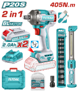Imagine TOTAL - KIT COMBO 20V - MASINA DE INSURUBAT CU IMPACT, LAMPA DE LUCRU (INCLUDE 2 ACUMULATORI SI 1 IN