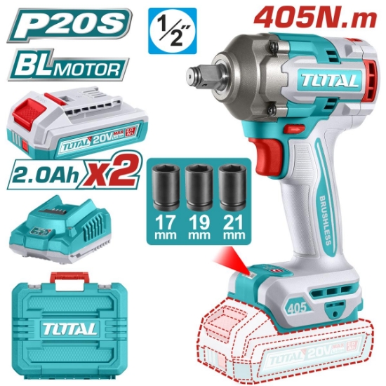 Imagine TOTAL - MASINA DE INSURUBAT CU IMPACT CU ACUMULATOR - 20V - 2.0AH - LI-ION (INCLUDE 2 ACUMULATORI,1