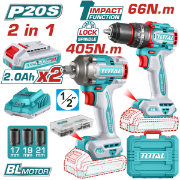 Imagine TOTAL - KIT COMBO - 20V - MASINA DE GAURIT CU PERCUTIE, MASINA DE INSURUBAT CU IMPACT (INCLUDE 2 ACU