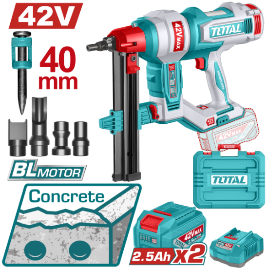 Imagine TOTAL - PISTOL CUIE PENTRU BETON - 42V (INCLUDE 2 ACUMULATORI, 1 INCARCATOR)