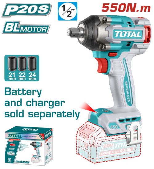 Imagine TOTAL - MASINA DE INSURUBAT CU IMPACT - 20V - MOTOR FARA PERII (NU INCLUDE ACUMULATOR) 1/2''