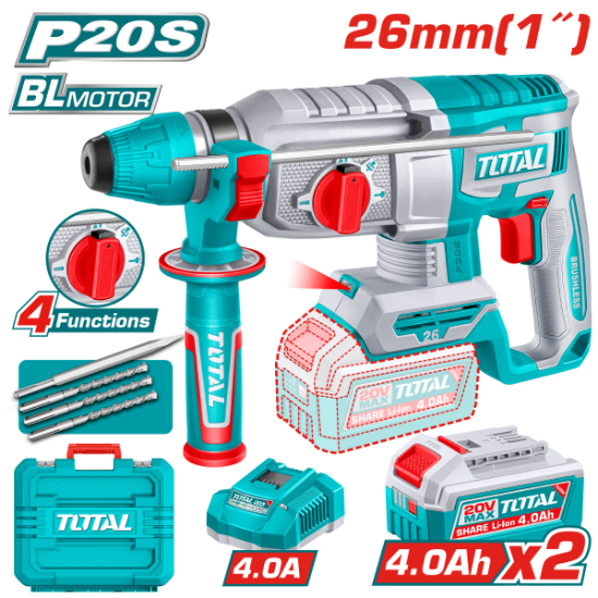 Imagine TOTAL - CIOCAN ROTOPERCUTOR - 2,5J - 20V - LI-ION (INCLUDE 2 ACUMULATORI SI INCARCATOR)