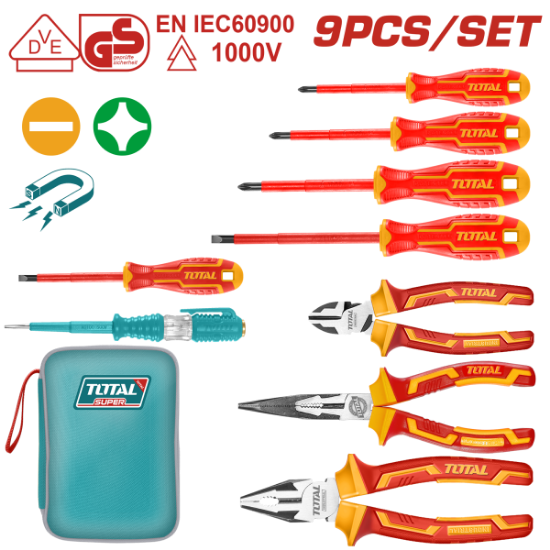 Imagine TOTAL - SET SURUBELNITE SI PATENTI IZOLATE PENTRU ELECTRICIENI - 9 BUC