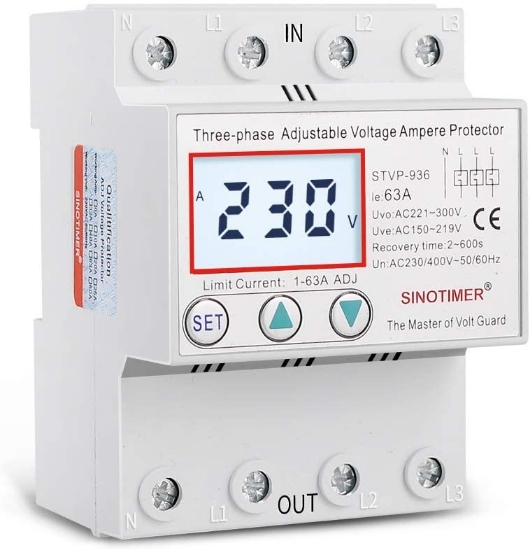 Imagine Releu TRIFAZIC siguranta digitala de protectie tensiune, Sinotimer, 1-63A, STVP-936-63A,  recuperare automata