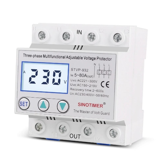 Imagine Releu trifazic, siguranta digitala  de protectie tensiune, Sinotimer, 380V, 50A, recuperare automata, STVP-932-50A