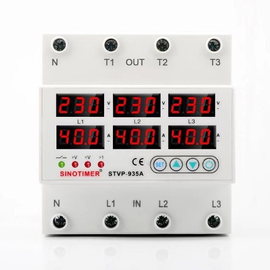 Imagine Releu trifazic , SINOTIMER, siguranta digitala de protectie, tensiune afisata 220V, 1-40A, STVP-935-40A,  recuperare automata