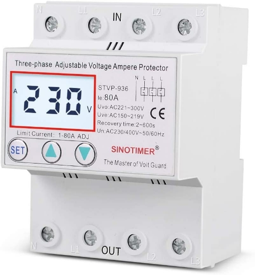 Imagine Releu trifazic Sinotimer, siguranta digitala de protectie tensiune 380V, 1-40A,  recuperare automata, STVP-936-40A