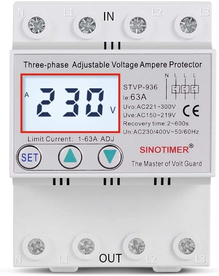 Imagine Releu trifazic Sinotimer, siguranta digitala de protectie tensiune 380V, 1-40A,  recuperare automata, STVP-936-40A