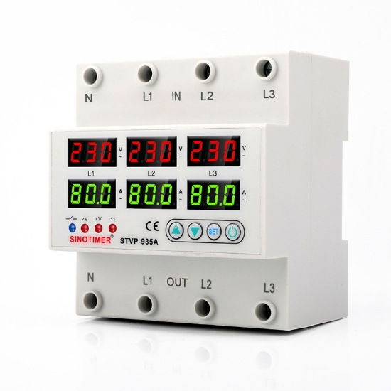 Imagine Releu TRIFAZIC, SINOTIMER, siguranta digitala de protectie tensiune 220V, 1-80A, STVP-935-80A,  recuperare automata