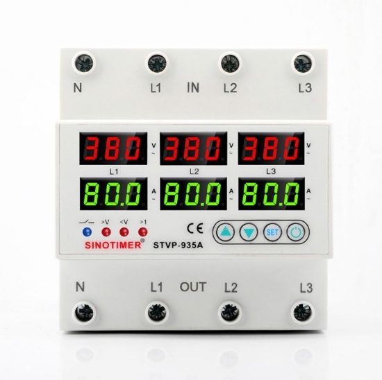 Imagine Releu trifazic SINOTIMER, siguranta digitala de protectie, tensiune afisata  380V, programabil intre 1-80A, STVP935-80A-380