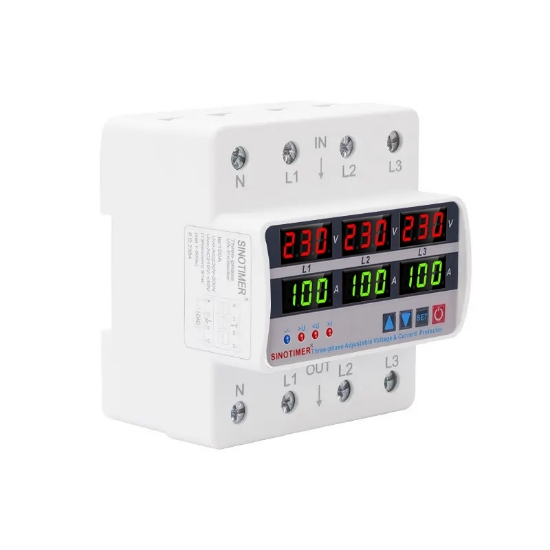 Imagine Releu trifazic, SINOTIMER, siguranta digitala de protectie tensiune 220V,  reglabil 1-100A, recuperare automata, STVP-935-100A