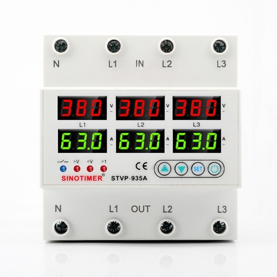 Imagine Releu trifazic, Sinotimer, siguranta digitala de protectie, tensiune afisata  380V, programabil intre 1-63A, STVP935A-63A-380V