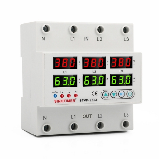 Imagine Releu trifazic, Sinotimer, siguranta digitala de protectie, tensiune afisata  380V, programabil intre 1-63A, STVP935A-63A-380V