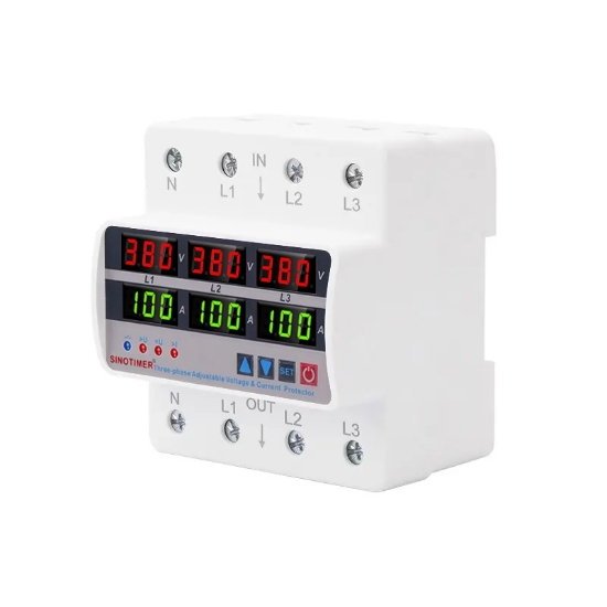 Imagine Releu trifazic Sinotimer, siguranta digitala de protectie, tensiune afisata  380V, programabil intre 1-100A, STVP935-100A-380