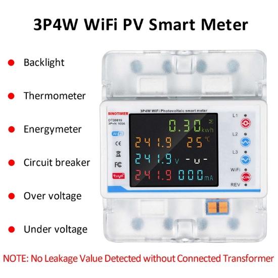 Imagine Contor de energie smart WIFI, Sinotimer, bidirectional, trifazic 3P+N, pentru panouri fotovoltaice 100A