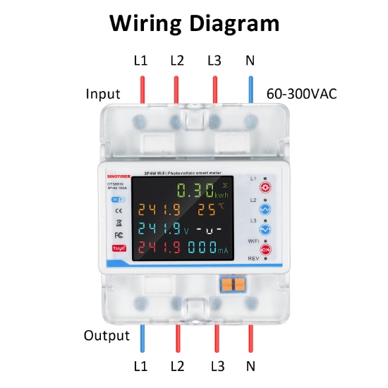 Imagine Contor de energie smart WIFI, Sinotimer, bidirectional, trifazic 3P+N, pentru panouri fotovoltaice 100A