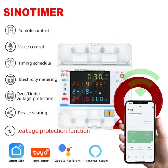 Imagine Contor de energie trifazic 3P+N, diferential, protectie supratensiuni, Sinotimer ,WiFi Tuya, bidirecțional, PV100A